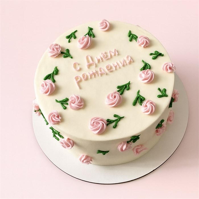 Торт на 6-8 порций, с розовыми цветами 1835