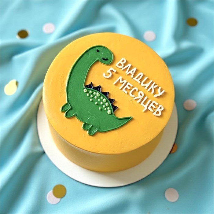 Бенто торт XL желтый с динозавром 1852