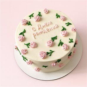 Торт на 6-8 порций, с розовыми цветами 1835